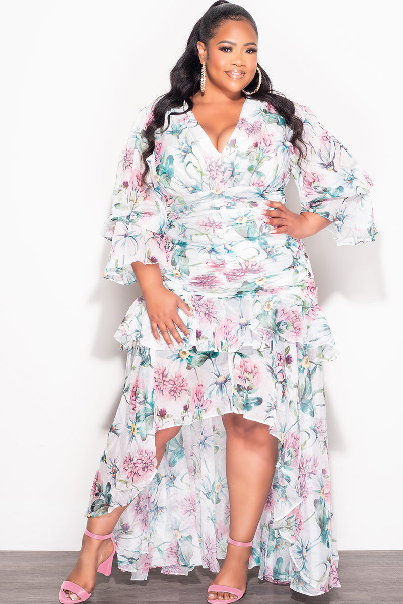 Final Sale Plus Size 2pc Chiffon Long Sleeve Crop Top and Highlow Ruff Chic And Curvy Final Sale Plus Size 2pc Chiffon Long Sleeve Crop Top and Highlow Ruff Chic And Curvy