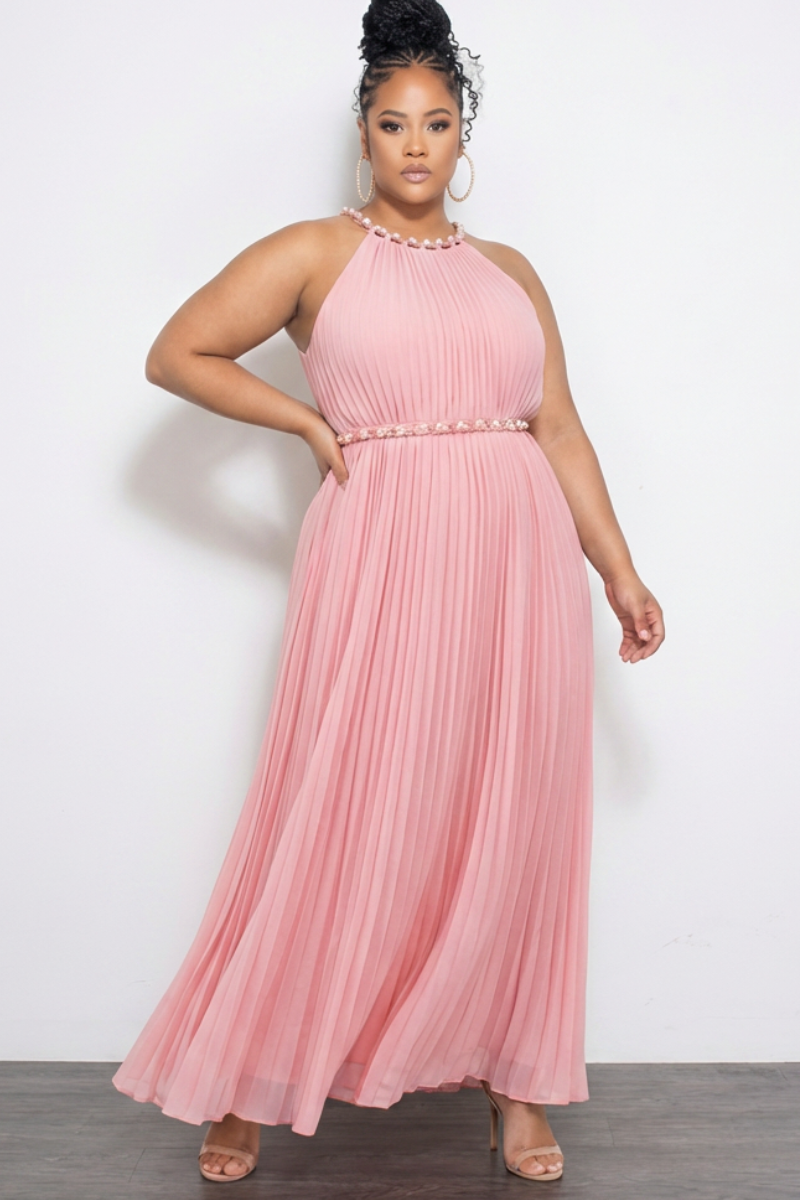 Final Sale Plus Size Sleeveless Chiffon Chain Halter Neck Maxi Dress i Chic And Curvy Final Sale Plus Size Sleeveless Chiffon Chain Halter Neck Maxi Dress i Chic And Curvy