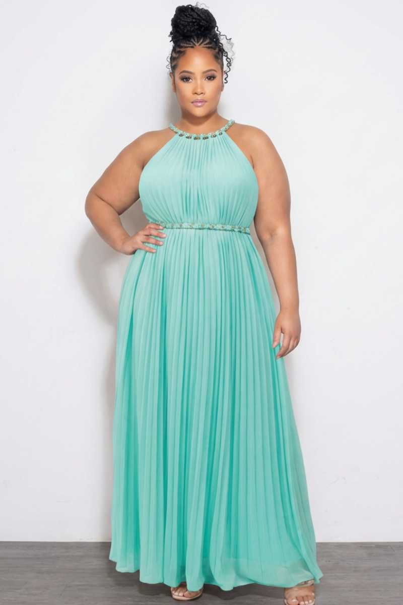 Final Sale Plus Size Sleeveless Chiffon Chain Halter Neck Maxi Dress i Chic And Curvy Final Sale Plus Size Sleeveless Chiffon Chain Halter Neck Maxi Dress i Chic And Curvy