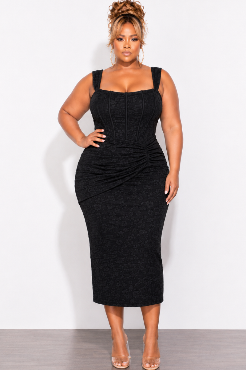 Final Sale Plus Size Lux Tank Dress with Floral Jacquard in Black Chic And Curvy Final Sale Plus Size Lux Tank Dress with Floral Jacquard in Black Chic And Curvy