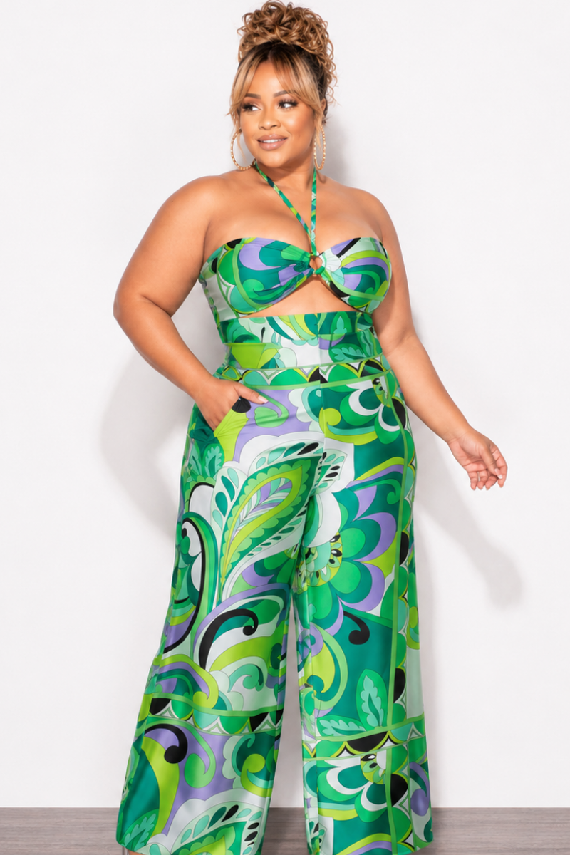 halter bra dress Final Sale Plus Size 2pc Satin Halter Bra Top and Palazzo Pants in Mul