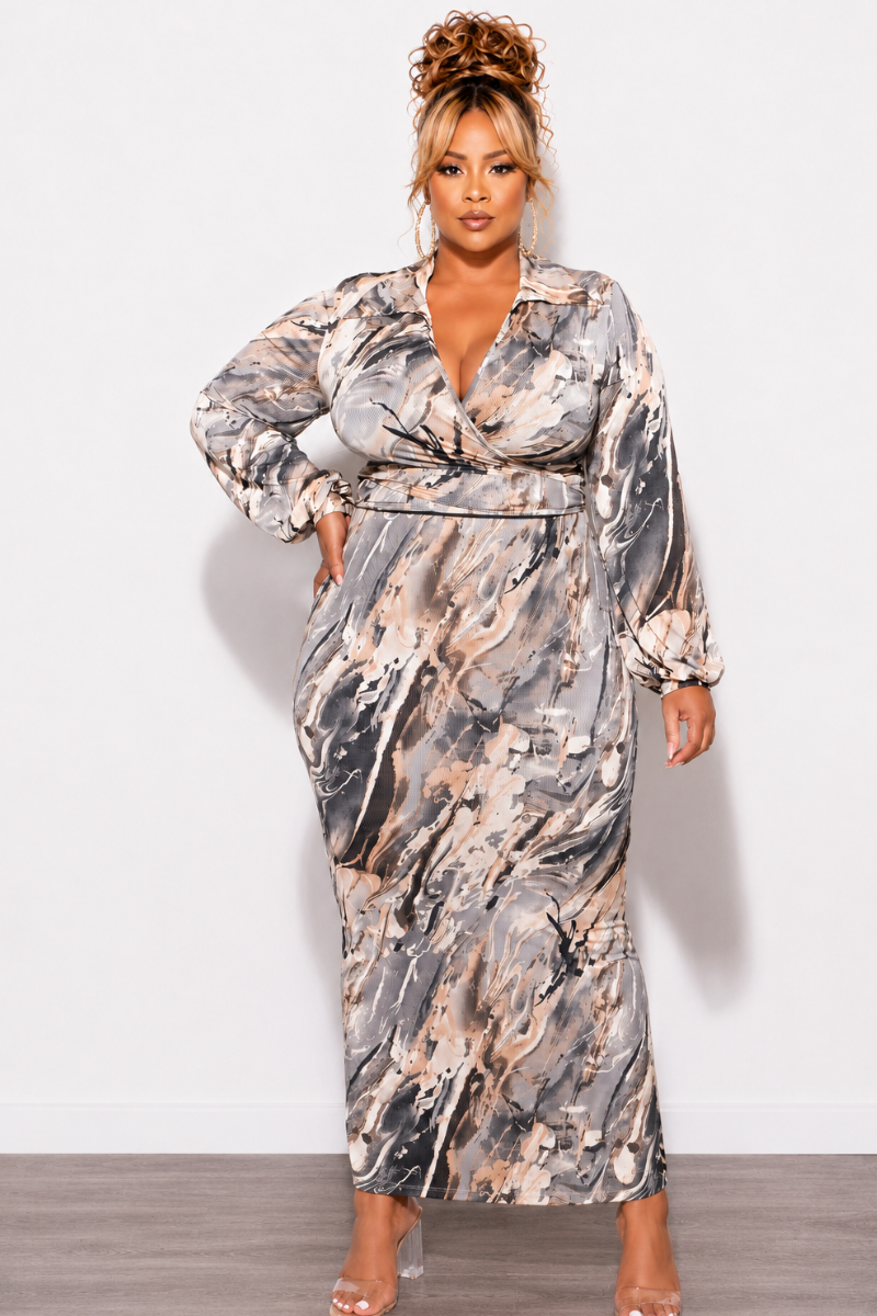 Final Sale Plus Size 2pc Long Sleeve Faux Wrap Collar Crop Tie Top and