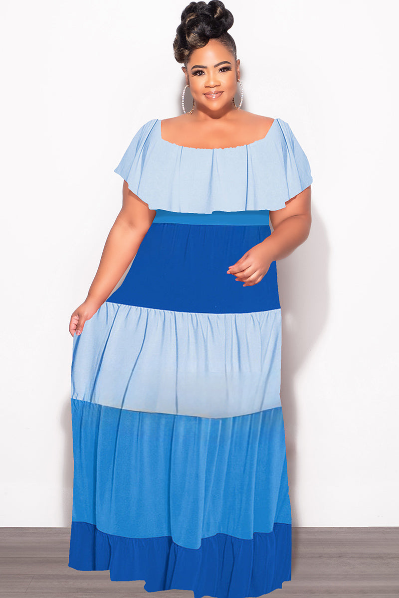 Final Sale Plus Size Off The Shoulder Tiered Maxi Dress in in Baby