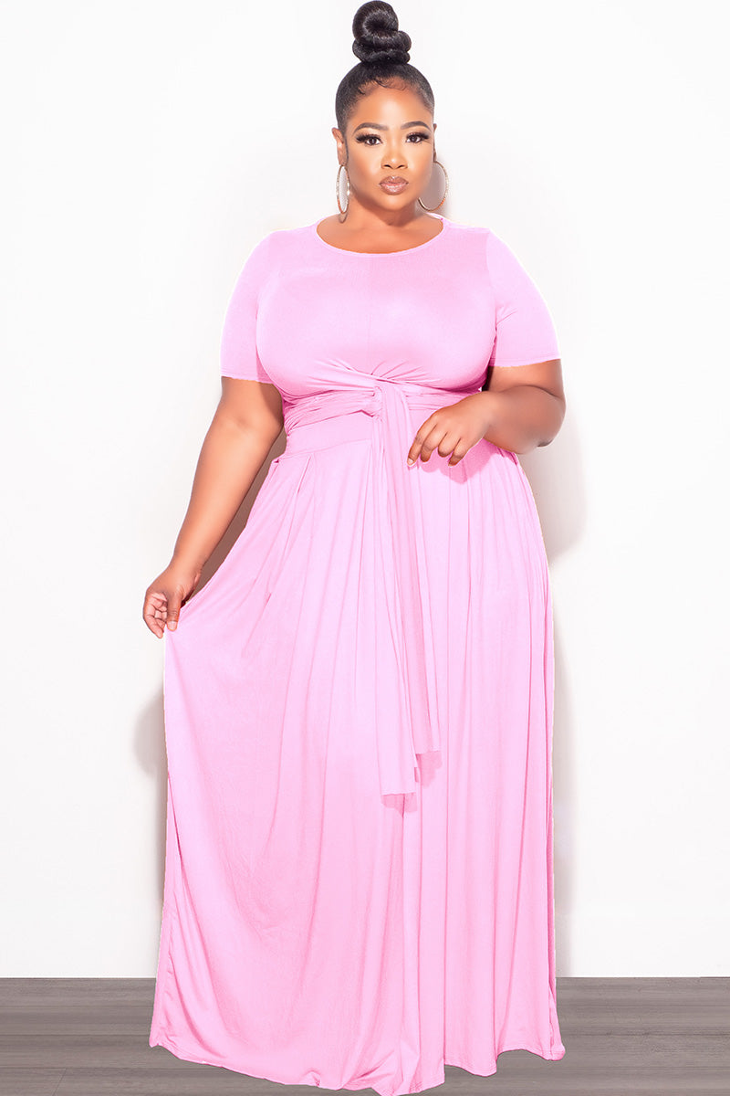 Final Sale Size 2pc Tie Top Maxi Skirt Set in Soft Light Pink Chic And Curvy Final Sale Size 2pc Tie Top Maxi Skirt Set in Soft Light Pink Chic And Curvy