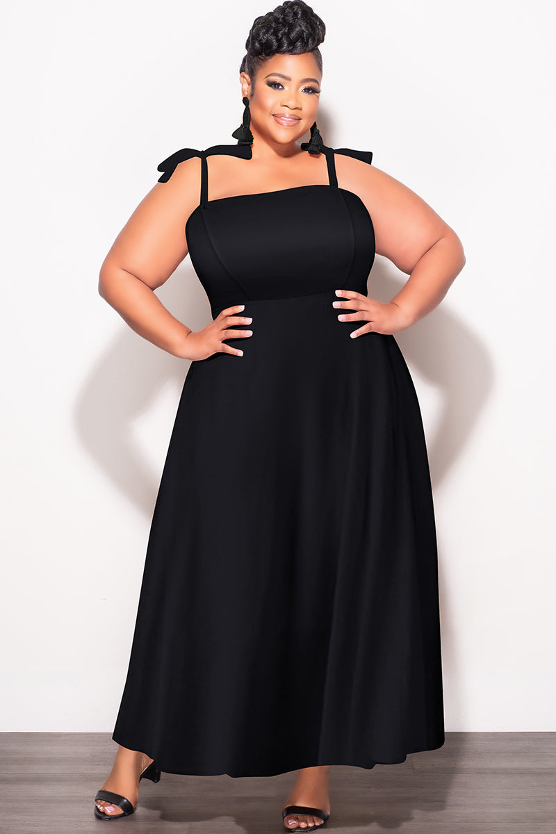 Final Sale Plus Size Self Tie Strap Light Weight Linen Blend Dress in Black - 2x 18/20 Final Sale Plus Size Self Tie Strap Light Weight Linen Blend Dress in Black - 2x 18/20