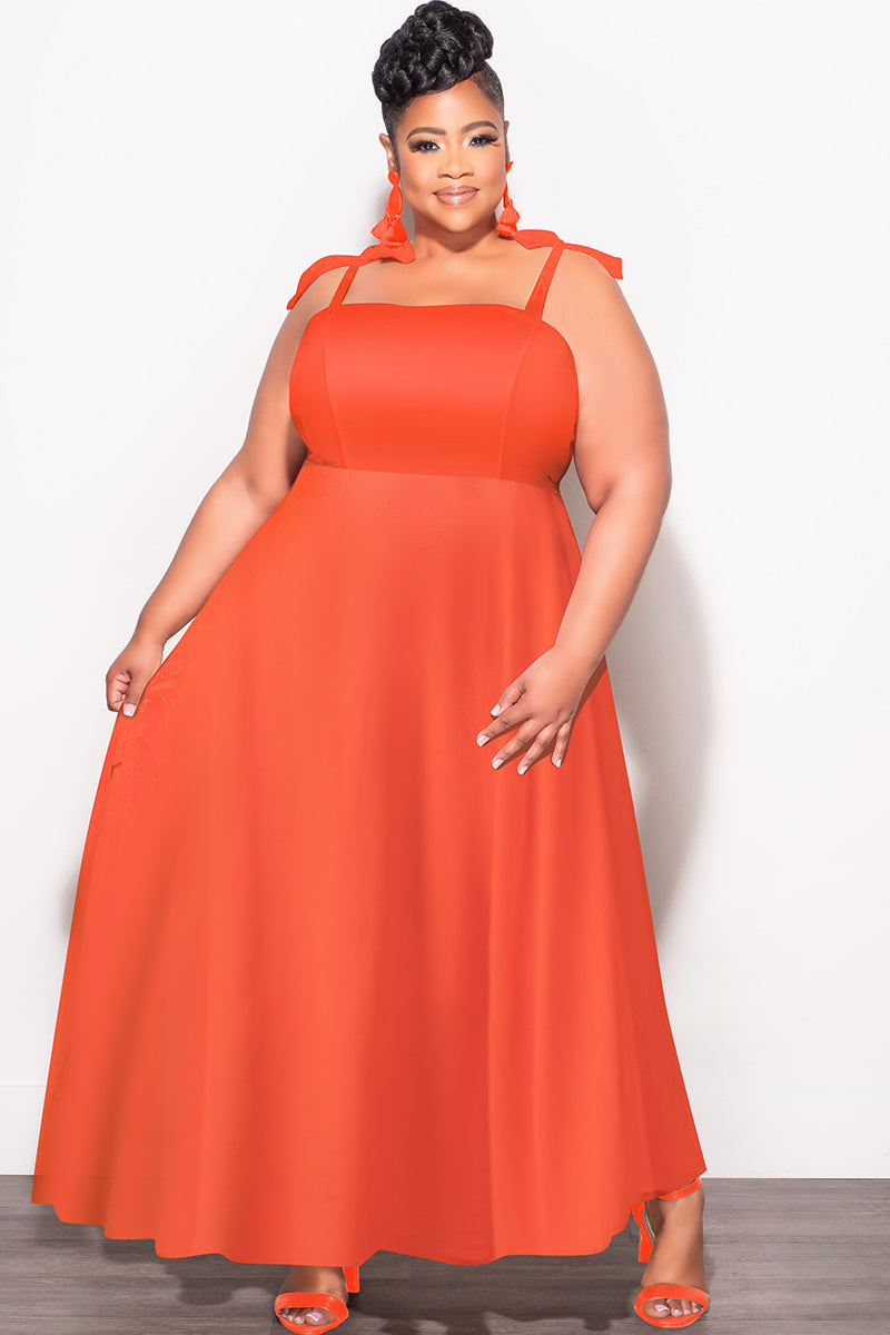 Final Sale Plus Size Self Tie Strap Light Weight Linen Blend Dress in Coral Orange - 2x 18/20 Final Sale Plus Size Self Tie Strap Light Weight Linen Blend Dress in Coral Orange - 2x 18/20
