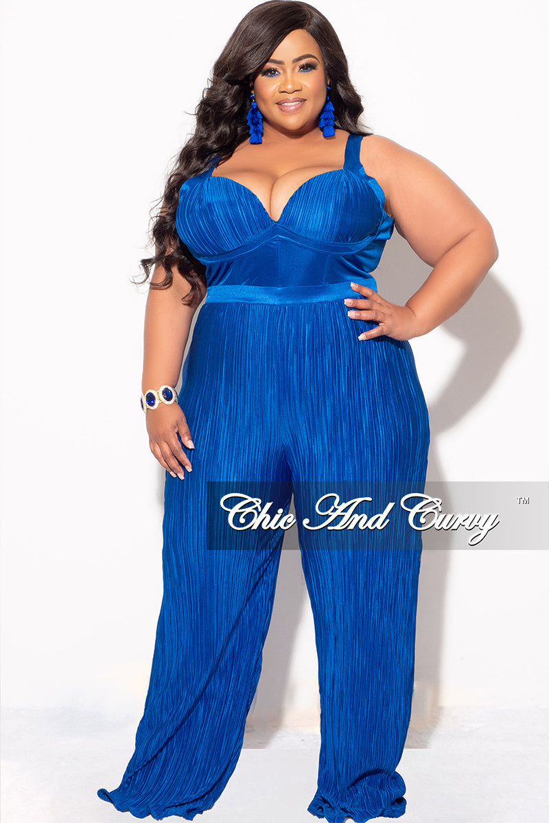 Final Sale Plus Size Pleated Jumpsuit in Royal Blue – Chic And Curvy