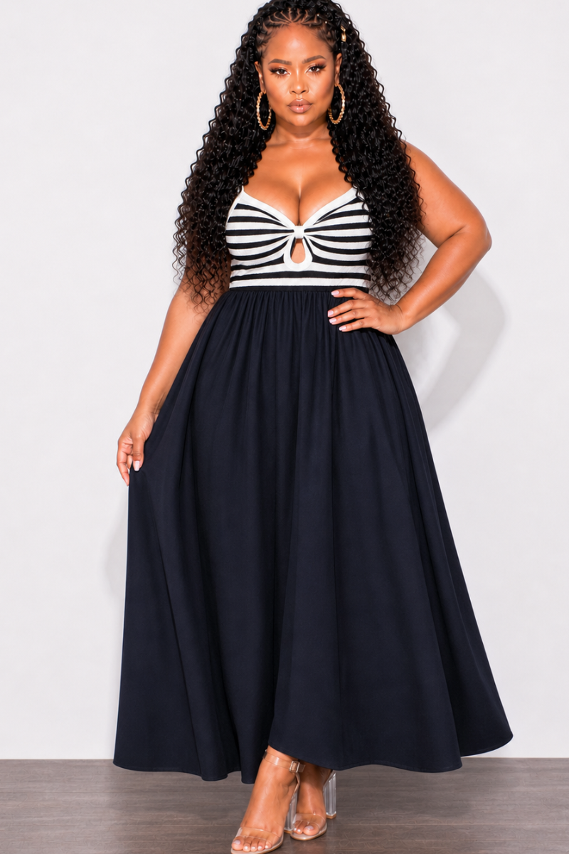 Final Sale Plus Size Maxi Dress With Sweater Knit Top with Cut-Out In Chic And Curvy Final Sale Plus Size Maxi Dress With Sweater Knit Top with Cut-Out In Chic And Curvy