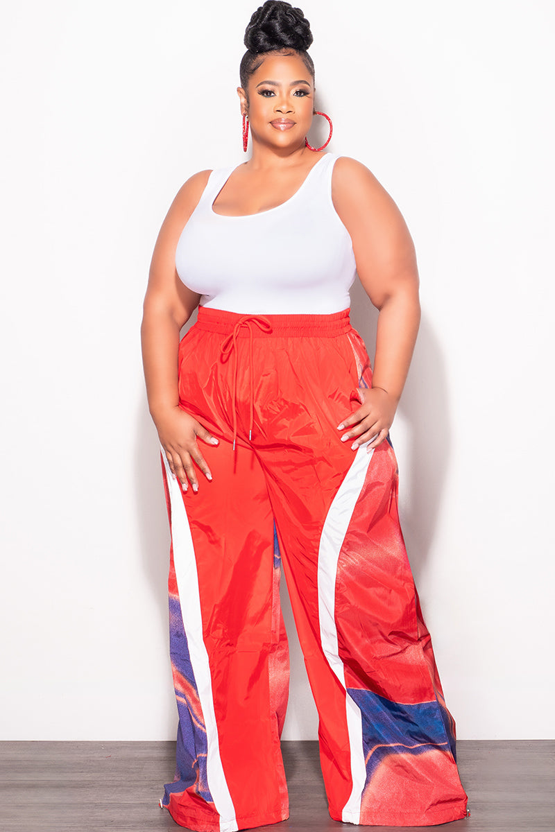 Final Sale Plus Size Oversized Windbreaker Wide Leg Pants in Red and Blue Final Sale Plus Size Oversized Windbreaker Wide Leg Pants in Red and Blue