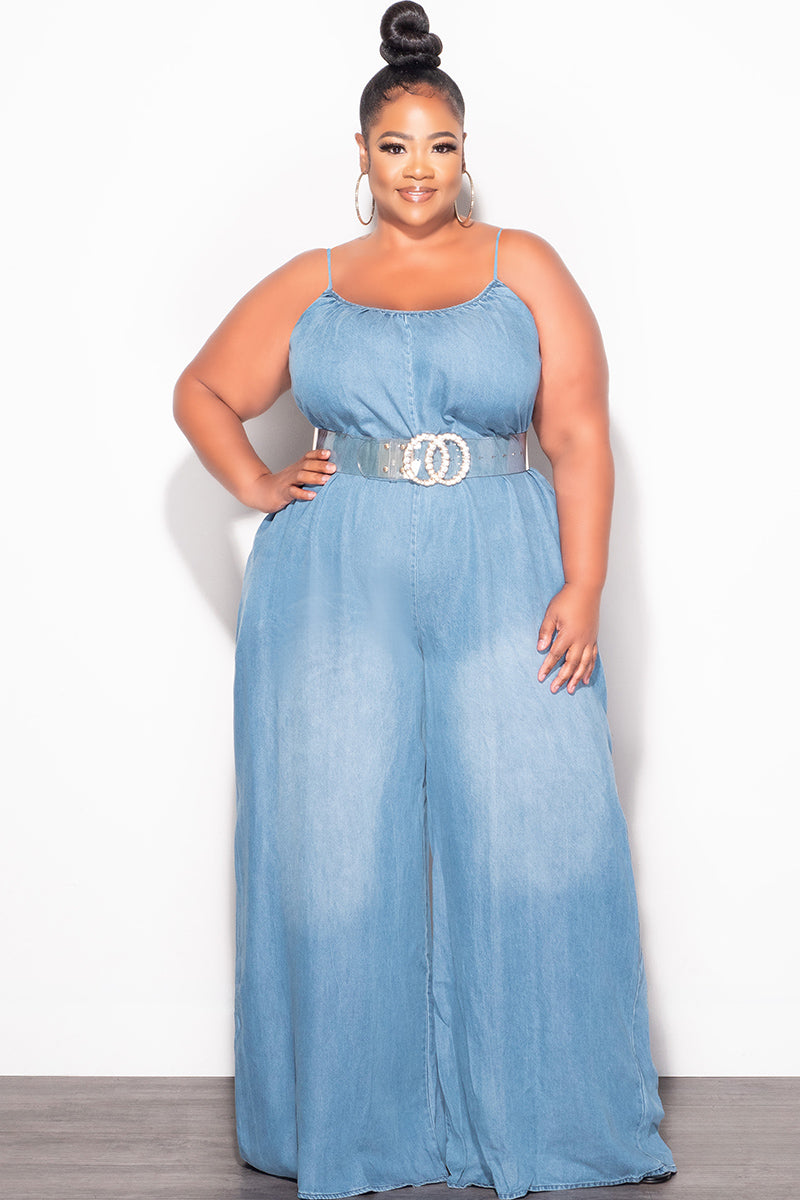 Final Sale Plus Size Sleeveless Chambray Jumpsuit in Denim Color