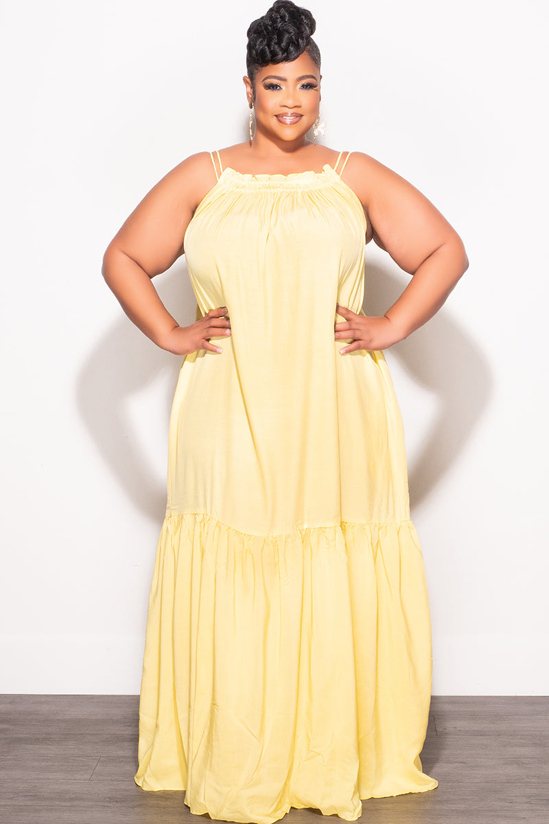 Final Sale Plus Size Sleeveless 1 Tiered Maxi Dress in Yellow - 2X 18/20 Final Sale Plus Size Sleeveless 1 Tiered Maxi Dress in Yellow - 2X 18/20