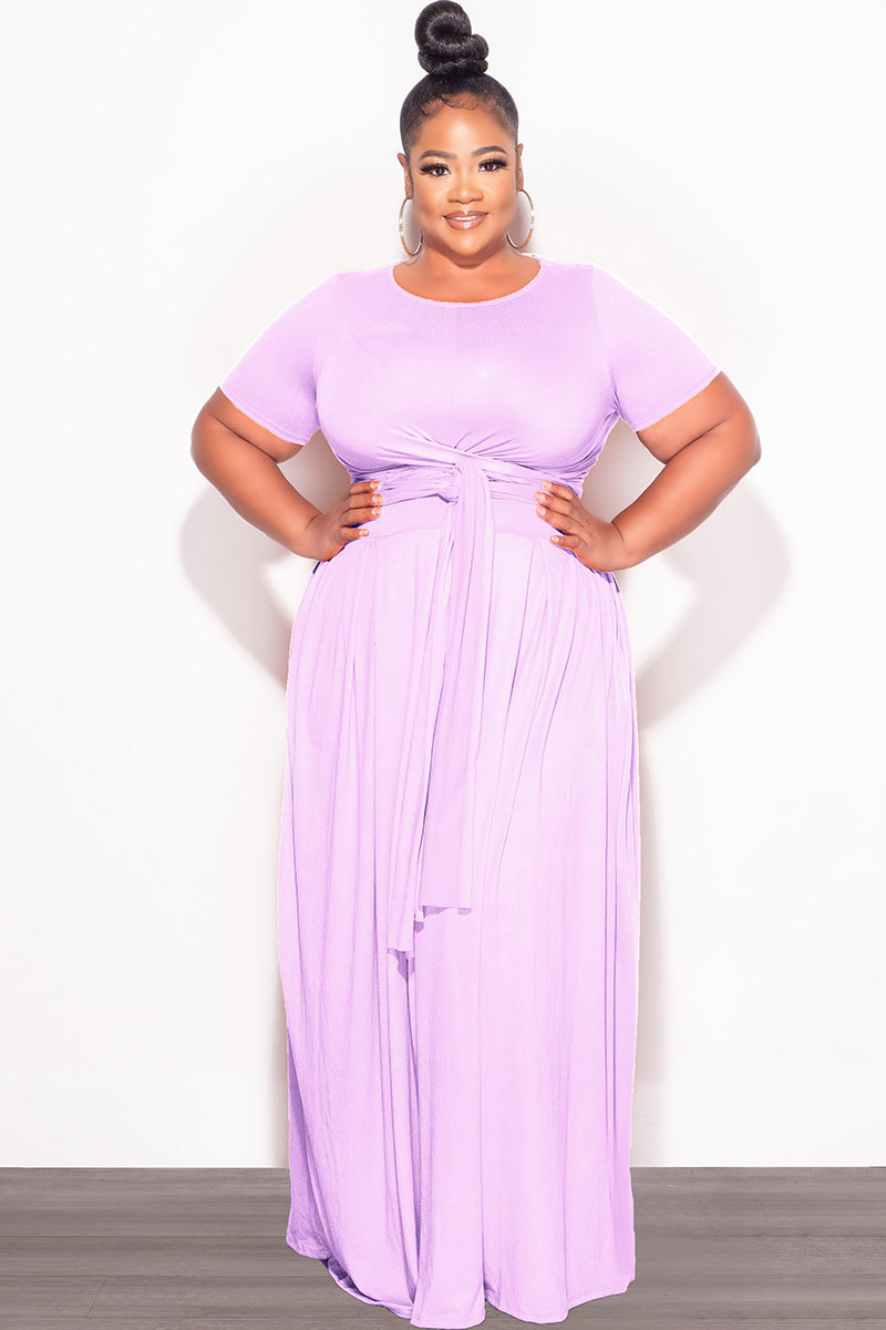 Final Sale Size 2pc Tie Top Maxi Skirt Set in Lavender
