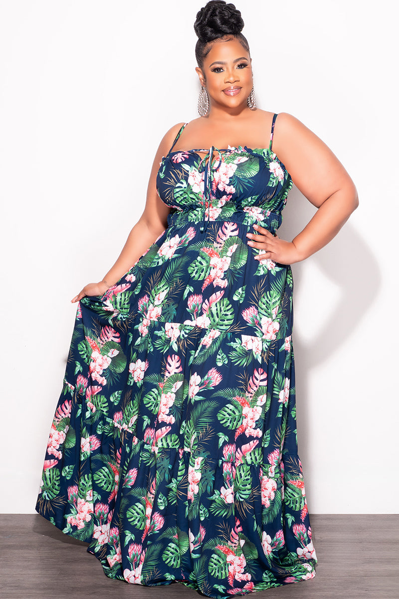 Final Sale Plus Size Tank Maxi Dress with Cutout back in Navy Floral P Chic And Curvy Final Sale Plus Size Tank Maxi Dress with Cutout back in Navy Floral P Chic And Curvy