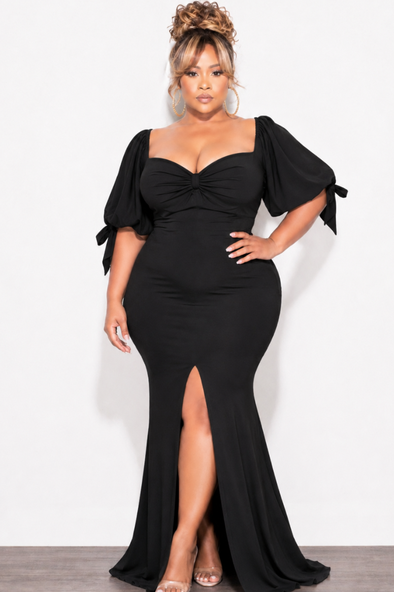 big black puffy dress Black Maxi African Dress with Puffy Sleeves