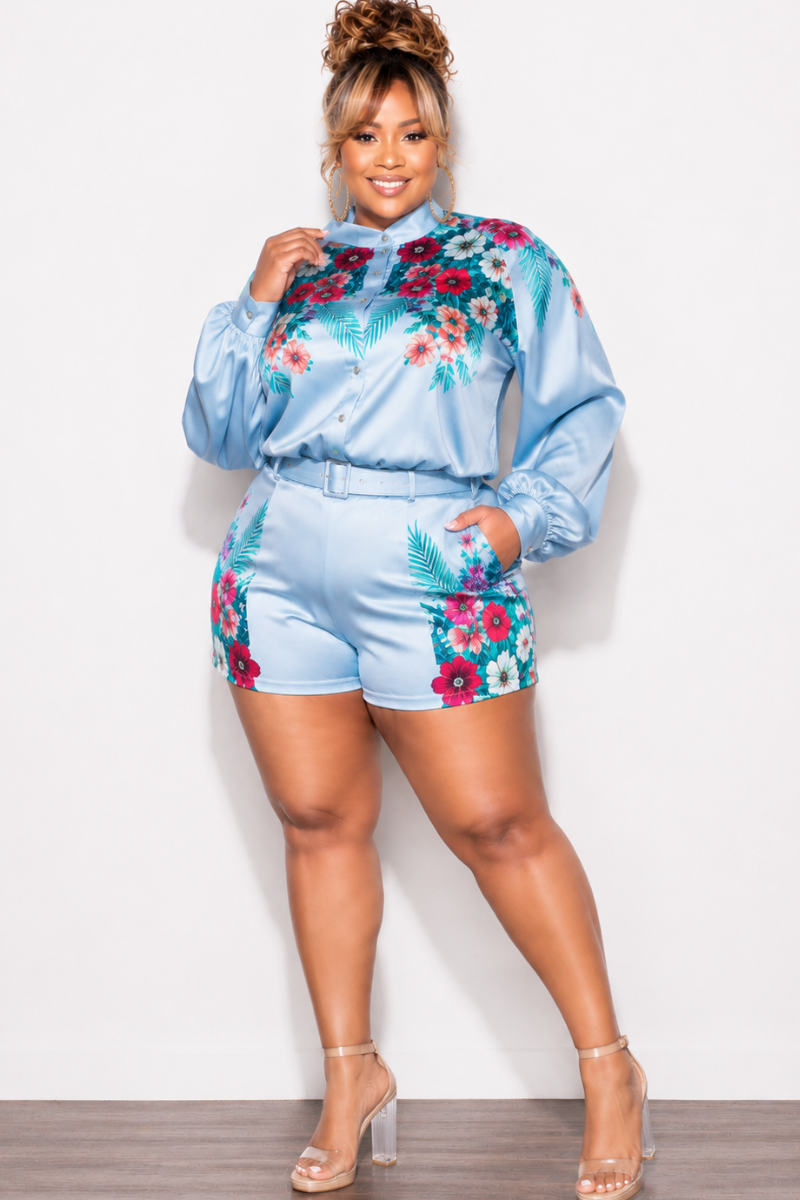 Final Sale Plus Size 2pc Short Set in Blue Multi-Color