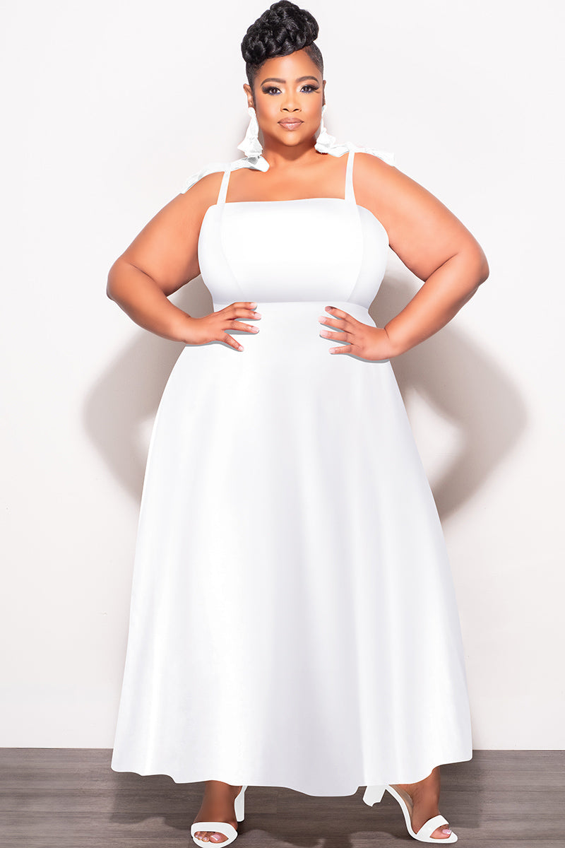Final Sale Plus Size Self Tie Strap Light Weight Linen Blend Dress in Off White - 1x 14/16 Final Sale Plus Size Self Tie Strap Light Weight Linen Blend Dress in Off White - 1x 14/16