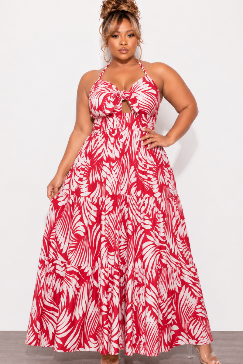 Final Sale Plus Size Halter Tiered Dress in Tomato Red & Off White Pri – Chic And Curvy