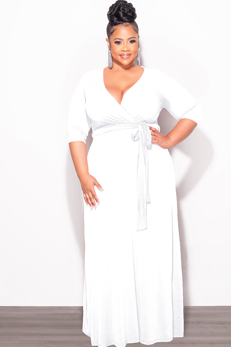 Final Sale Plus Size Faux Wrap Dress in White – Chic And Curvy