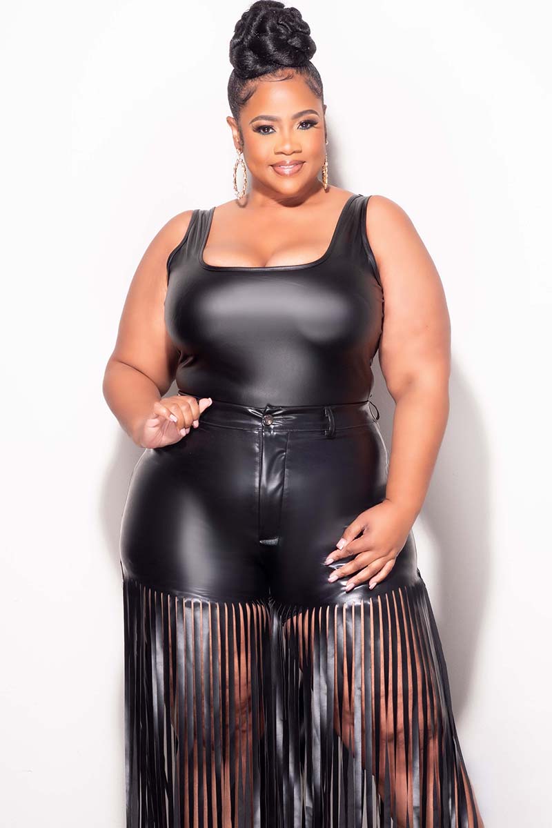 Final Sale Plus Size Sleeveless Faux Leather Bodysuit in Black Chic And Curvy Final Sale Plus Size Sleeveless Faux Leather Bodysuit in Black Chic And Curvy