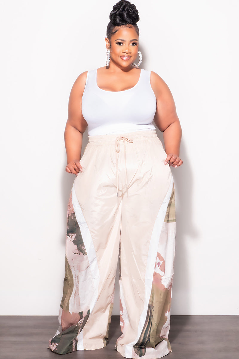 Final Sale Plus Size Oversized Windbreaker Wide Leg Pants in Tan