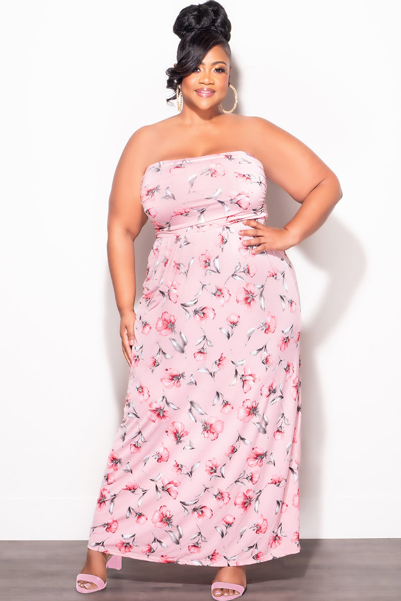 Final Sale Plus Size Long Tube Dress in Pink Floral Print Final Sale Plus Size Long Tube Dress in Pink Floral Print