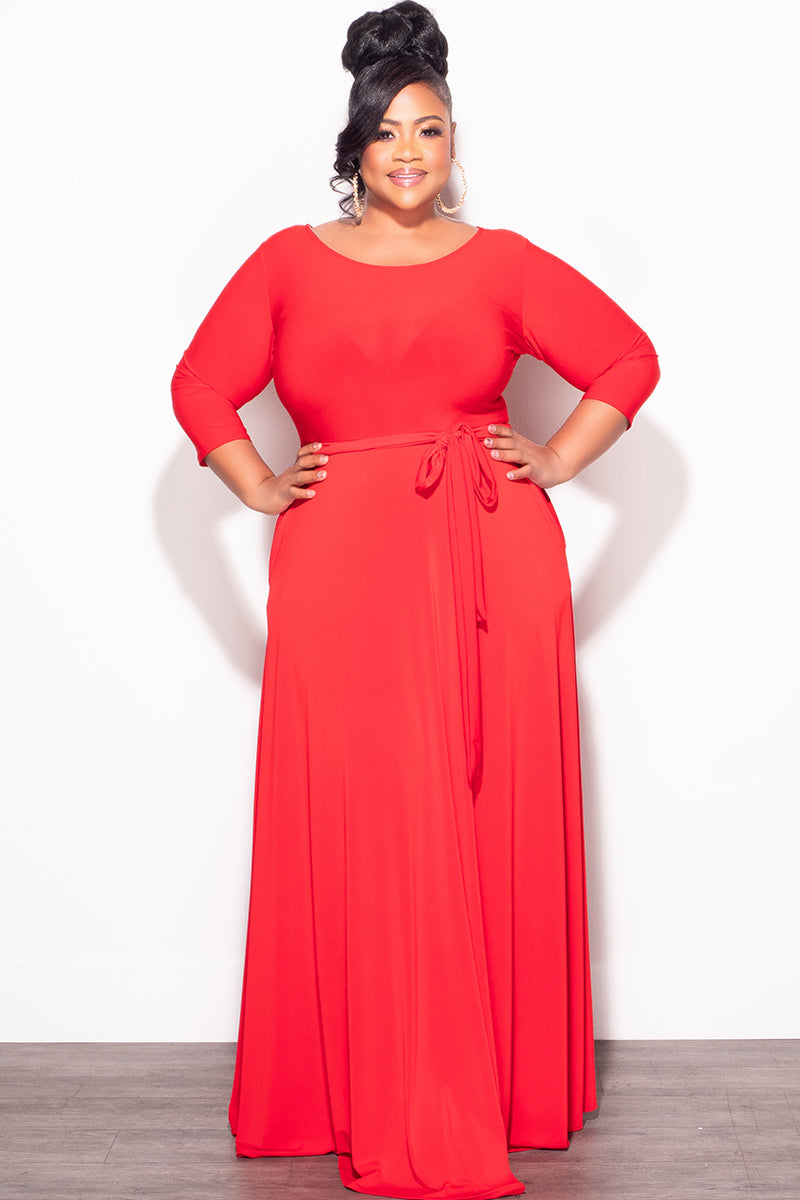 Final Plus Size Long Dress with 3/4 Sleeve and Tie in Red - 3x 22 Final Plus Size Long Dress with 3/4 Sleeve and Tie in Red - 3x 22