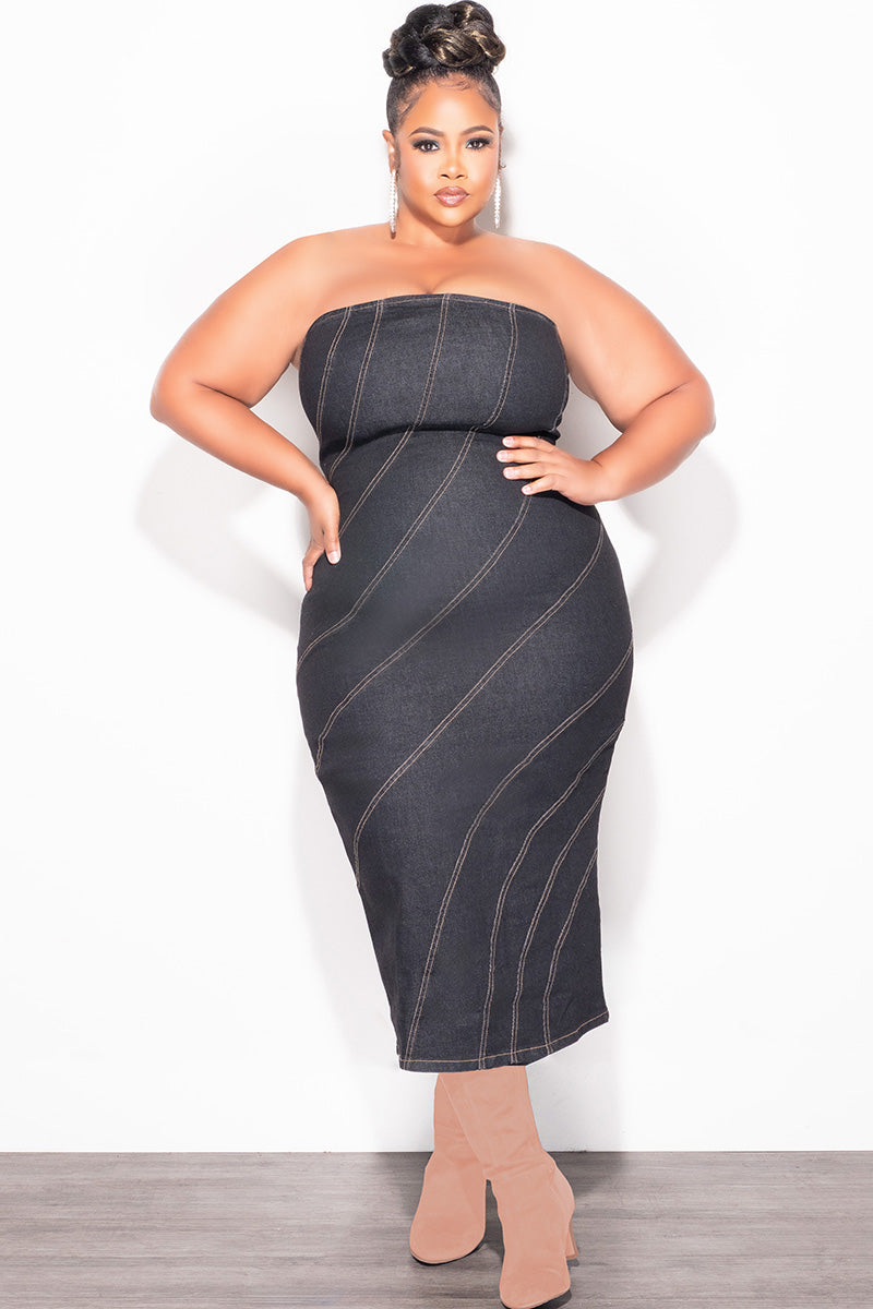 Final Sale Plus Size BodyCon Strapless Denim Dress in Black Final Sale Plus Size BodyCon Strapless Denim Dress in Black