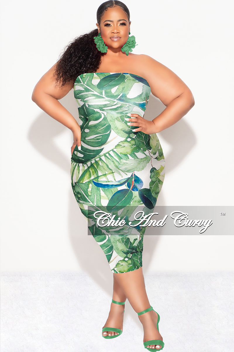 Final Sale Plus Size Strapless Tube BodyCon Dress in Green & White Lea –  Chic And Curvy