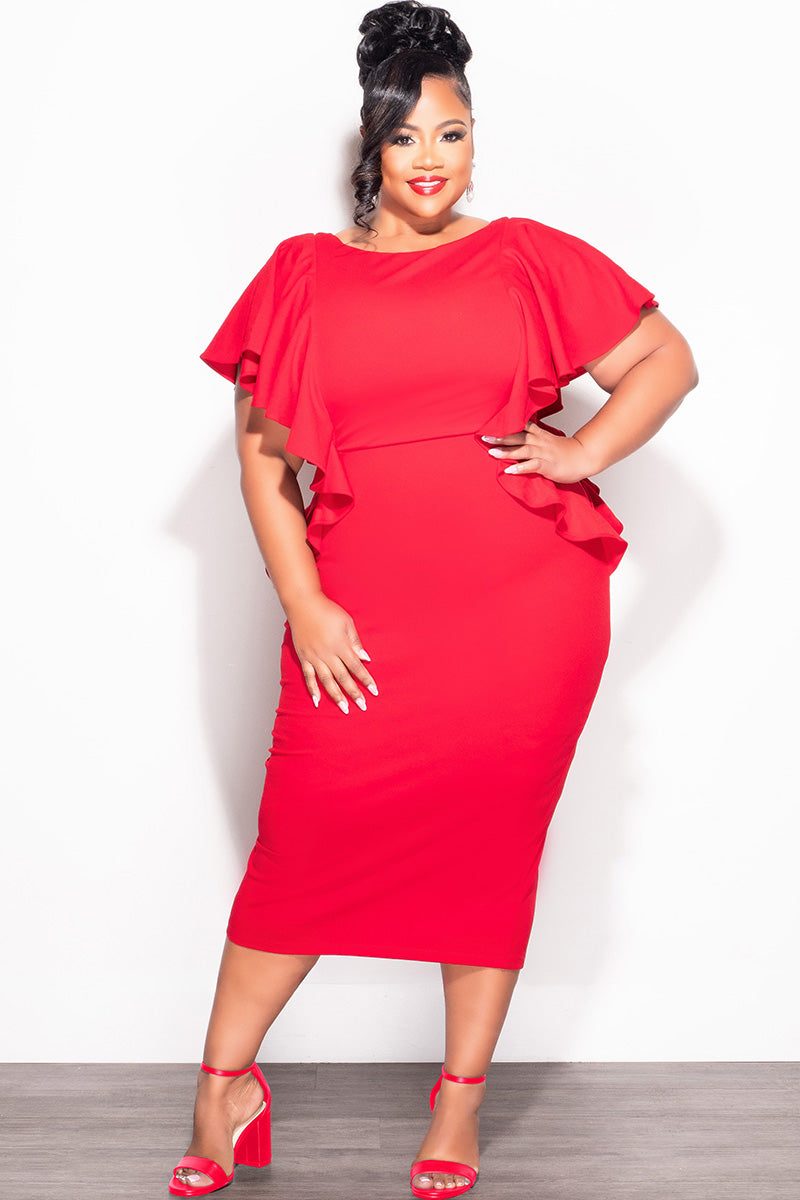 Final Sale Plus Size Flutter Sleeve BodyCon Dress in Red - 1x 14/16 Final Sale Plus Size Flutter Sleeve BodyCon Dress in Red - 1x 14/16