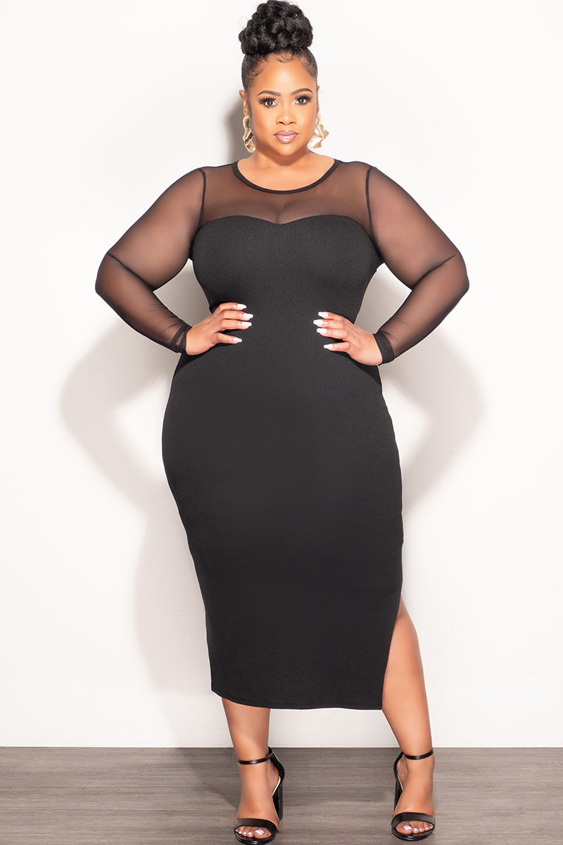 Final Sale Plus Size Midi Dress with Mesh in Black Chic And Curvy Final Sale Plus Size Midi Dress with Mesh in Black Chic And Curvy