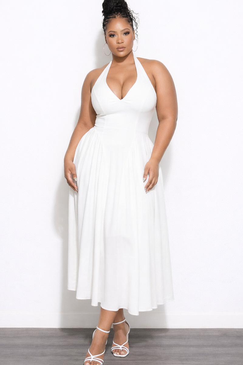 Final Sale Plus Size Corset Halter Midi Dress in White Chic And Curvy Final Sale Plus Size Corset Halter Midi Dress in White Chic And Curvy