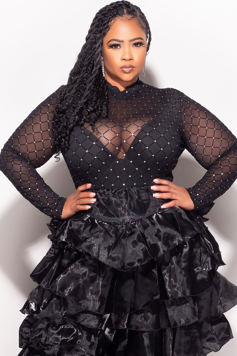 Final Sale Plus Size Bodysuit in Black with Diamond Pattern with