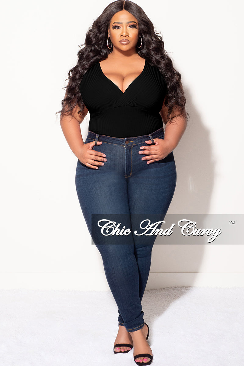 Final Sale Plus Size Ribbed Faux Wrap Sleeveless Bodysuit in Black – Chic  And Curvy