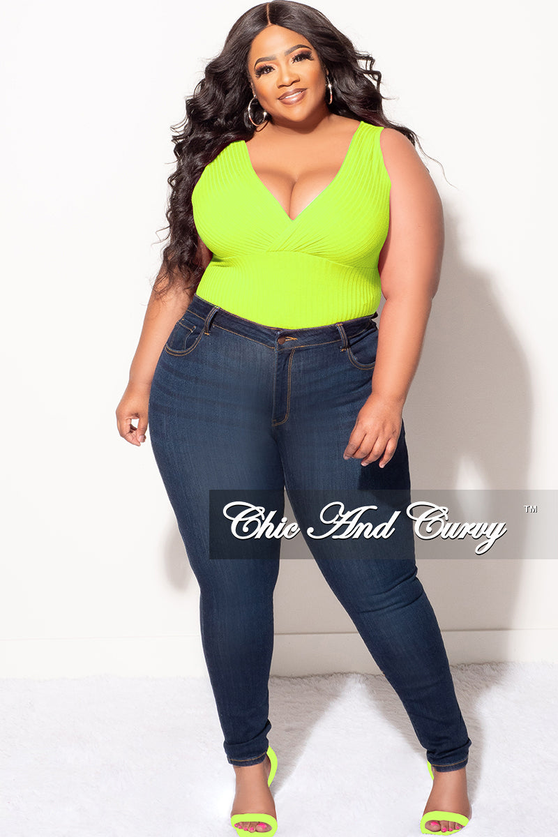 Final Sale Plus Size Ribbed Faux Wrap Sleeveless Bodysuit in Neon Gree –  Chic And Curvy