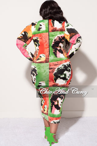 Final Sale Plus Size Reversible BodyCon Midi Dress In Pop Art Multi Color Print