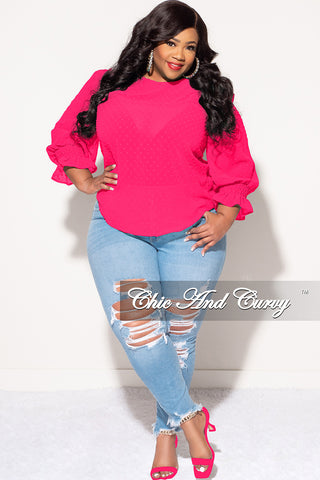 Final Sale Plus Size Chiffon Sheer Top with Dot Embossing in Pink