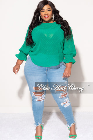 Final Sale Plus Size Chiffon Sheer Top with Dot Embossing in Green