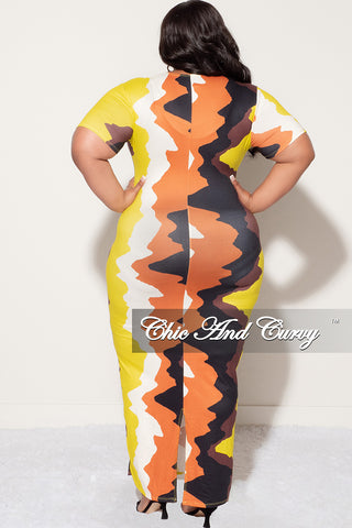 Final Sale Plus Size Midi BodyCon Dress in Orange & Mustard Camo  Design Print