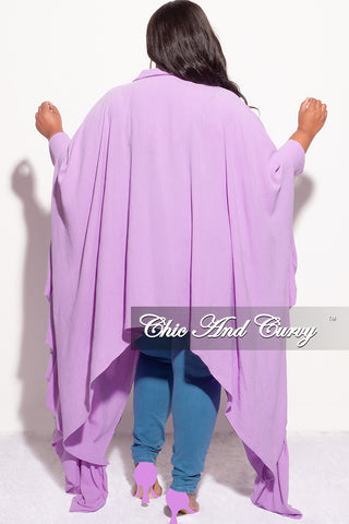 Final Sale Plus Size Collar Button Up Top with Exaggerated Sleeves in Lavender