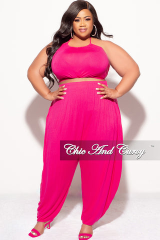 Final Sale Plus Size 2pc Halter Top and Harem Pants in Pink