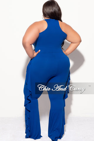 Final Sale Plus Size 2pc Sleeveless Crop Top and Ruffle Trim Pants in Roya Blue