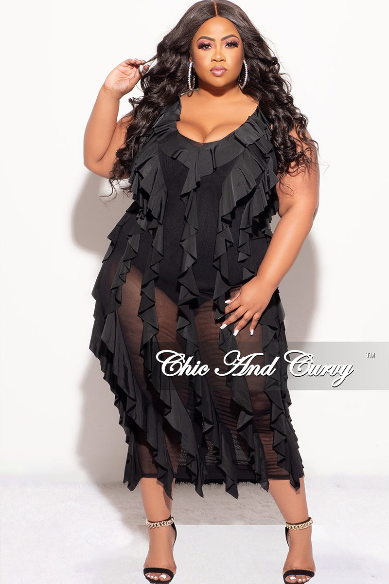 Final Sale Plus Size Sleeveless Sheer Ruffle Midi Dress in Black – Chic And  Curvy