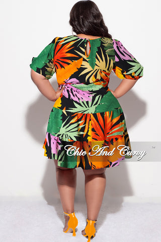 Final Sale Plus Size Skater Dress in Tropical Multi-Color