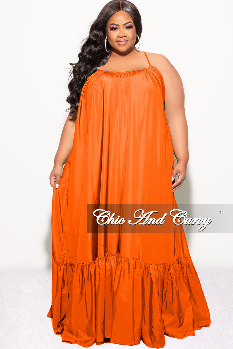 Final Sale Plus Size Spaghetti Strap Peasant Maxi in Neon Orange Final Sale Plus Size Spaghetti Strap Peasant Maxi in Neon Orange