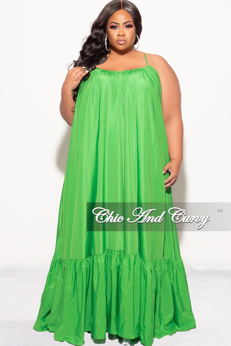 Final Sale Plus Size Spaghetti Strap Peasant Maxi Dress in Green Chic And Curvy Final Sale Plus Size Spaghetti Strap Peasant Maxi Dress in Green Chic And Curvy