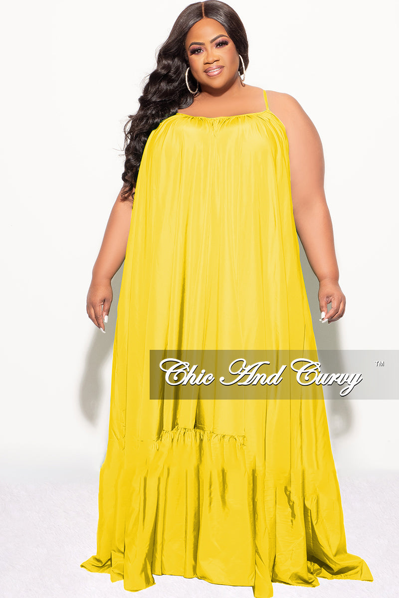 Final Sale Plus Size Spaghetti Strap Peasant Maxi Dress in Yellow