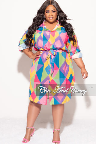 Final Sale Plus Size Shirt Dress in Multi-Color Stripe Print