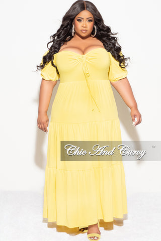 Final Sale Plus Size Short Sleeve Tiered Maxi Dress in Yellow