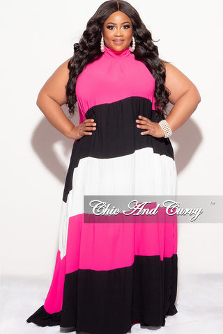 Final Sale Plus Size Halter Maxi Dress In Pink Black and White