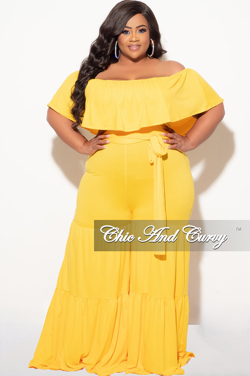 Final Sale Plus Size Off The Shoulder Jumpsuit in Mustard – Chic